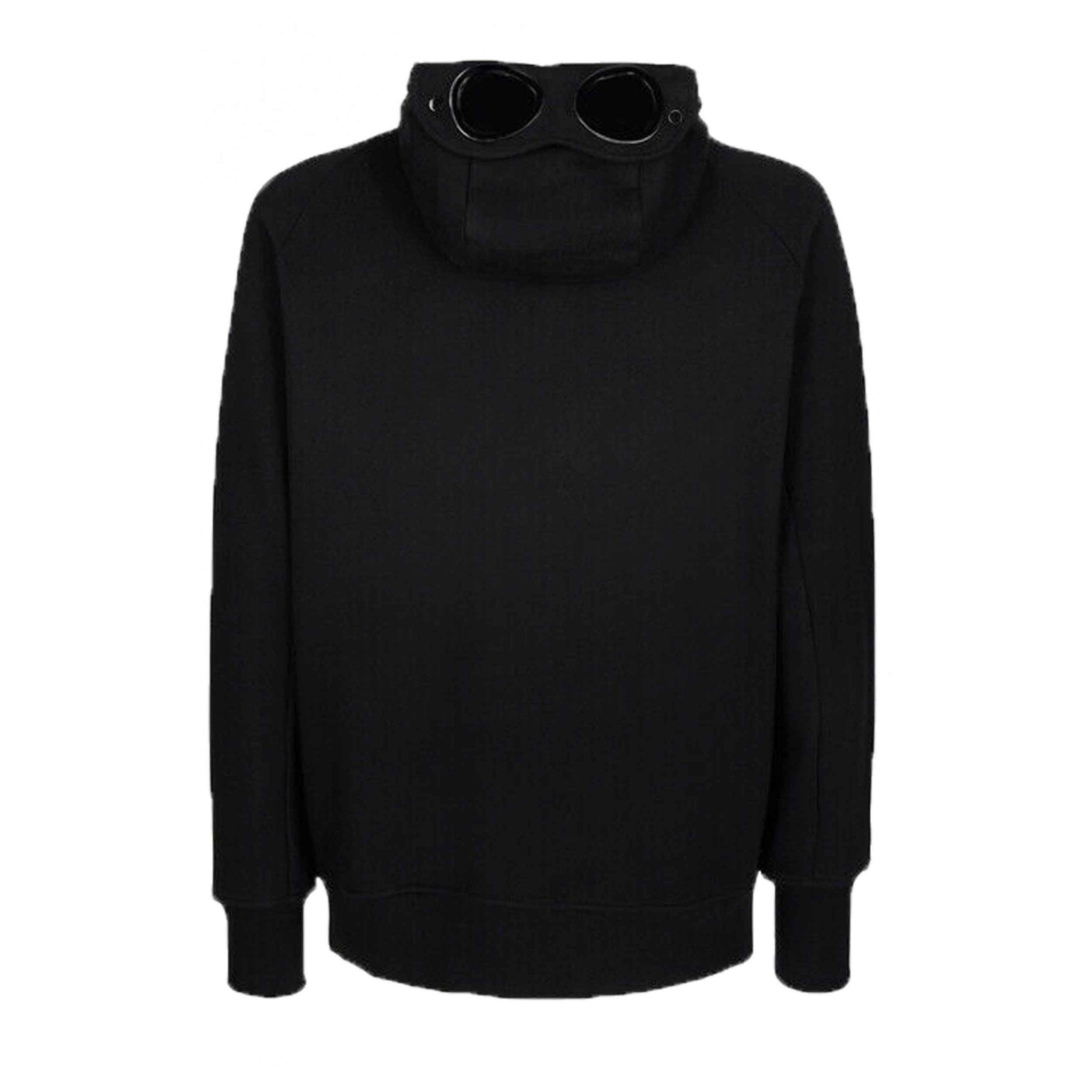 C.P. Company Diagonal Raised Fleece Goggle Zipped Hooded Sweatshirt in Black