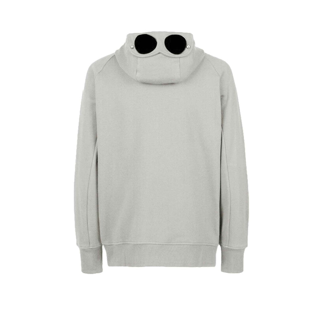 C.P. Company Diagonal Raised Fleece Goggle Zipped Hooded Sweatshirt in Blue Fox- Grey