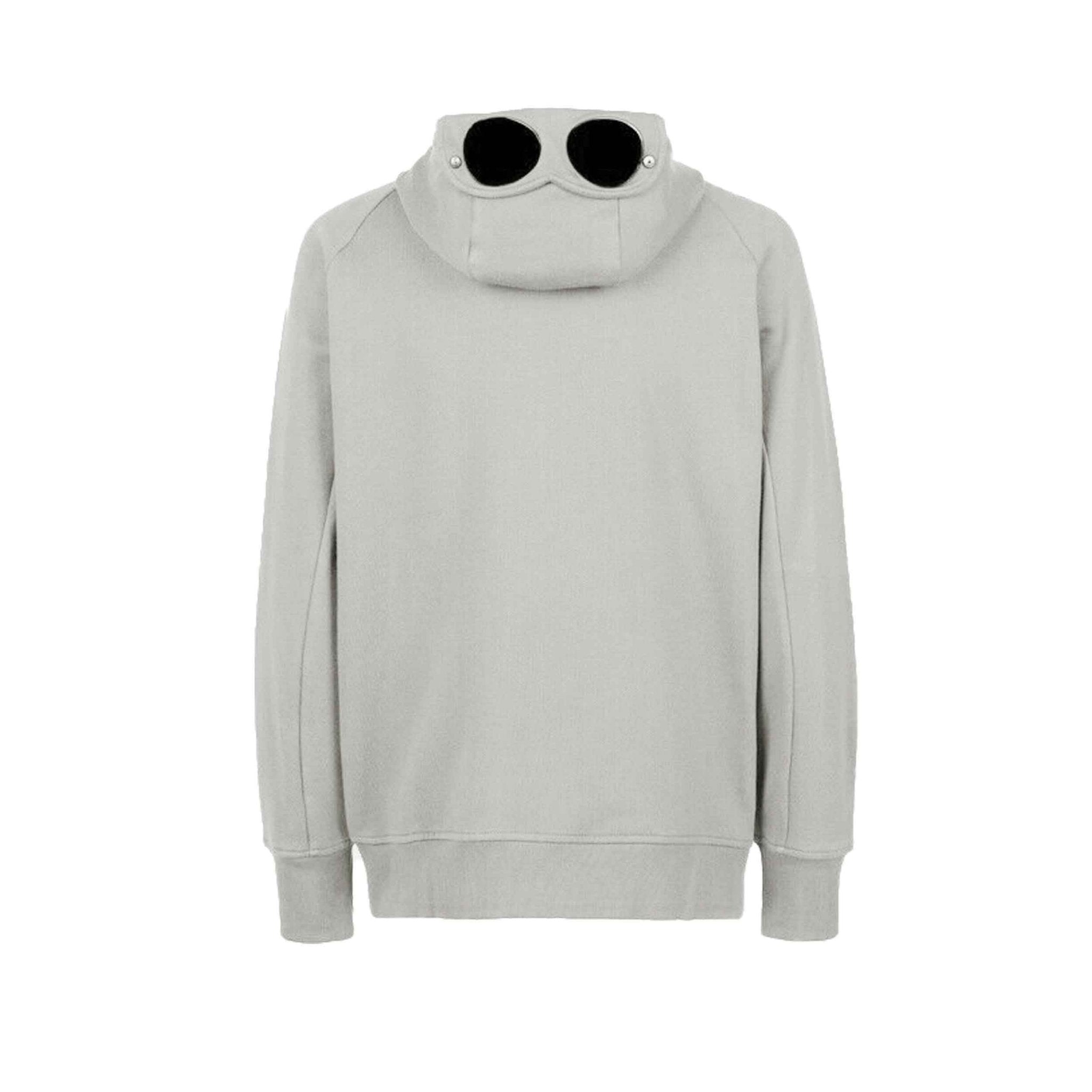 C.P. Company Diagonal Raised Fleece Goggle Zipped Hooded Sweatshirt in Blue Fox- Grey