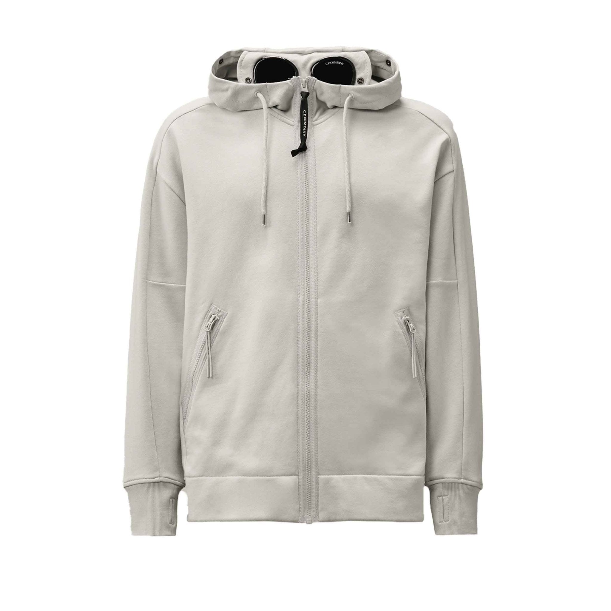 C.P. Company Diagonal Raised Fleece Goggle Zipped Hooded Sweatshirt in Blue Fox- Grey