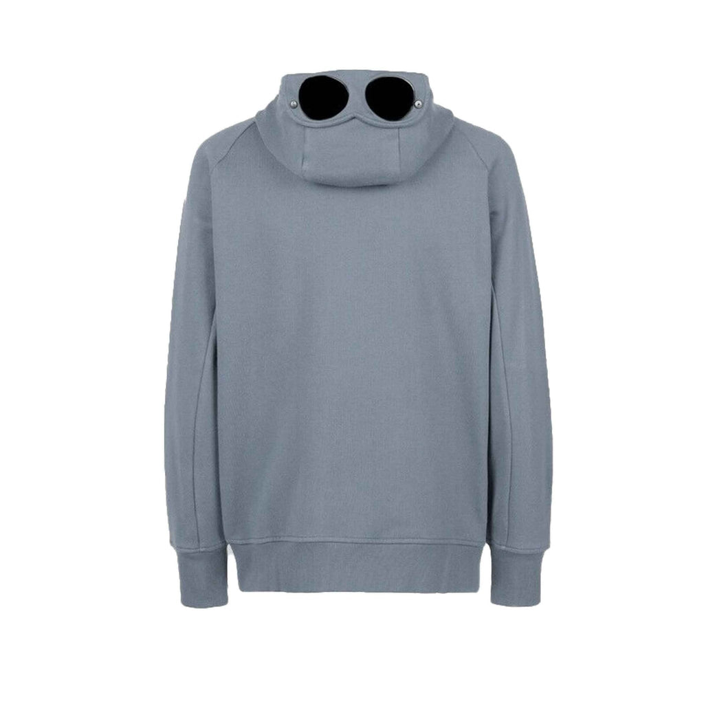 C.P. Company Diagonal Raised Fleece Goggle Zipped Hooded Sweatshirt in Stormy Weather- Blue