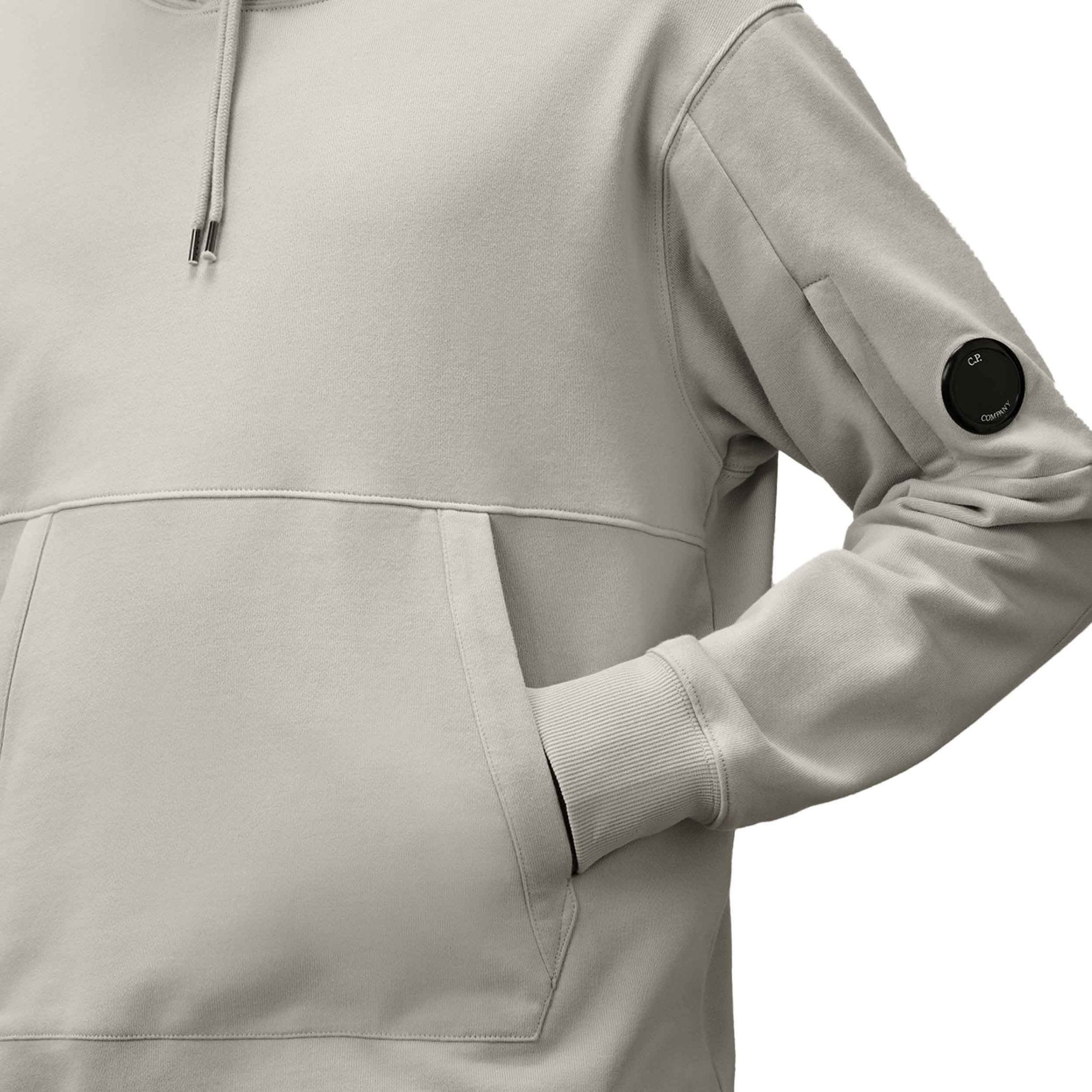 C.P. Company Diagonal Raised Fleece Lens Hooded Sweatshirt in Blue Fox- Grey