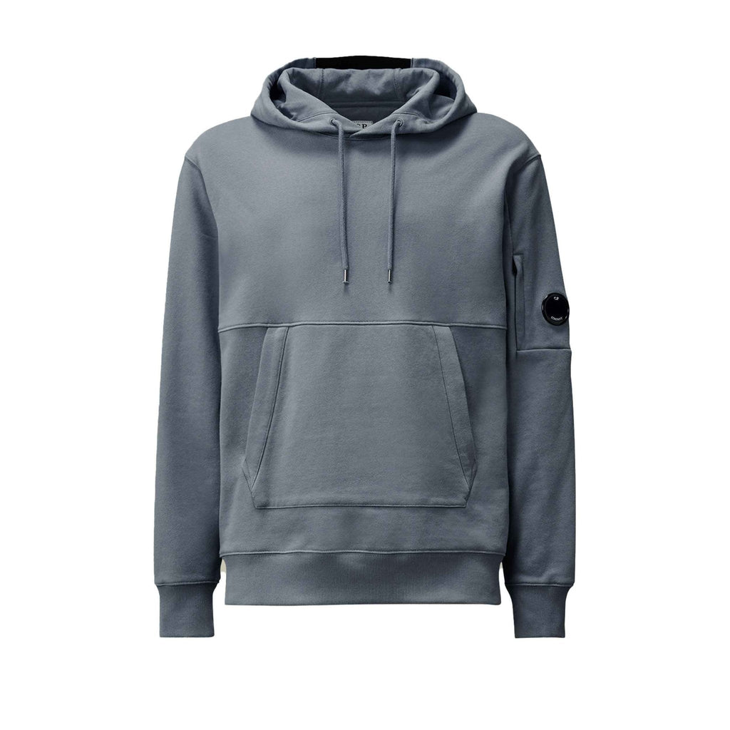 C.P. Company Diagonal Raised Fleece Lens Hooded Sweatshirt in Stormy Weather- Blue