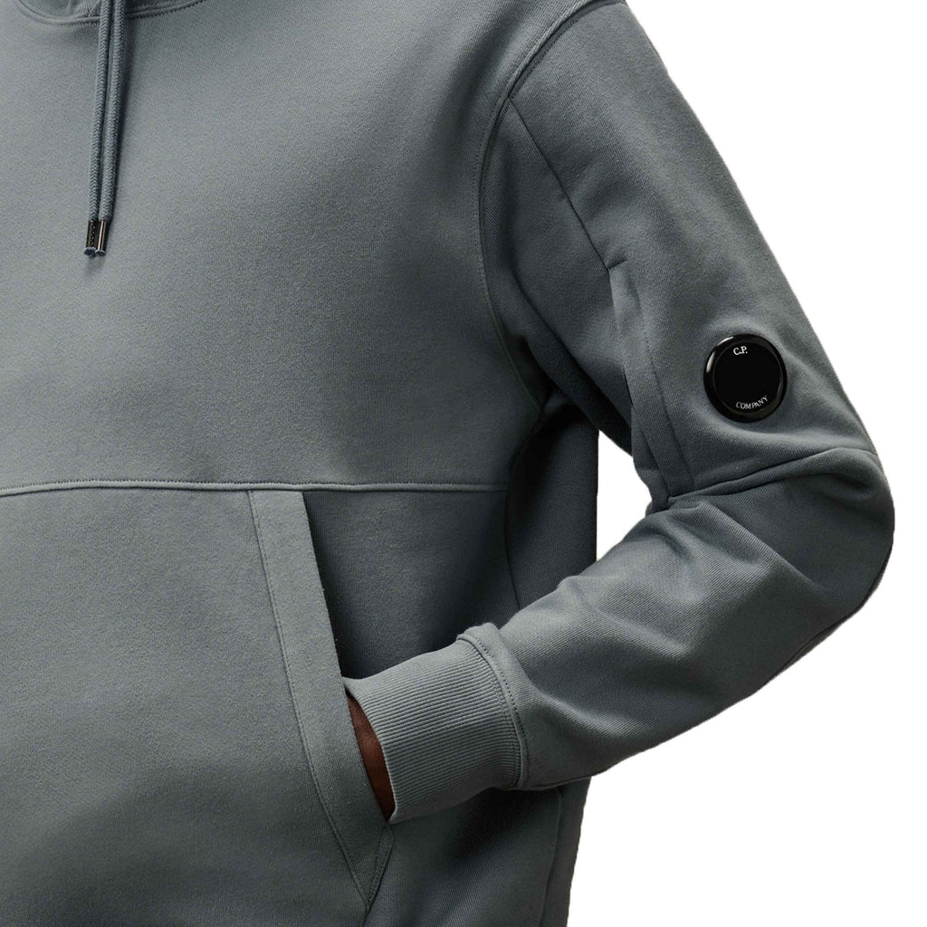 C.P. Company Diagonal Raised Fleece Lens Hooded Sweatshirt in Stormy Weather- Blue