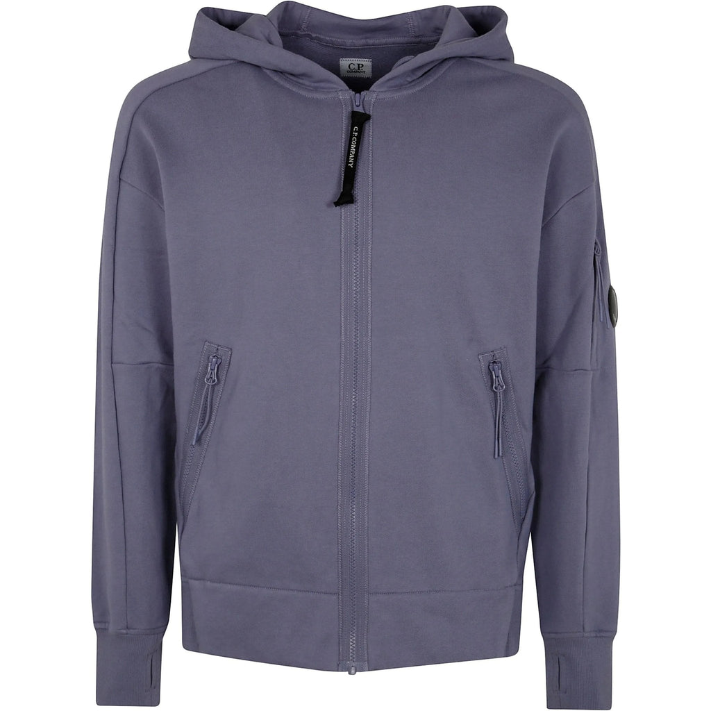 C.P. Company Diagonal Raised Fleece Lens Zipped Hooded Sweatshirt in Lavender