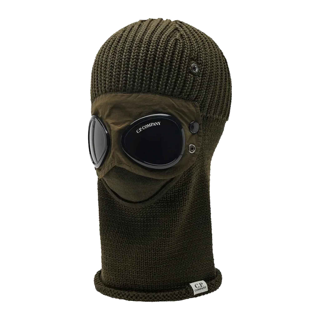 C.P. Company Extra Fine Merino Wool Goggle Balaclava in Ivy Green