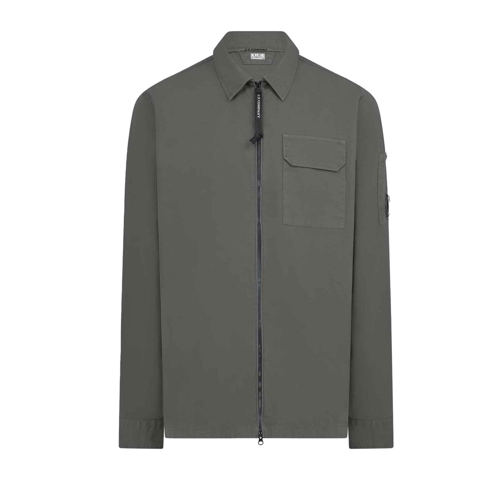 C.P. Company Gabardine Zipped Overshirt in Smoked Pearl- Grey