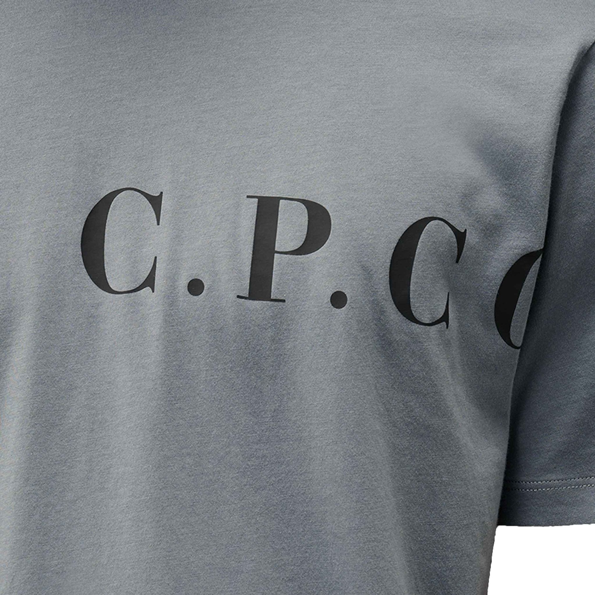 C.P. Company Jersey Front Back Logo T-shirt in Stormy Weather- Blue