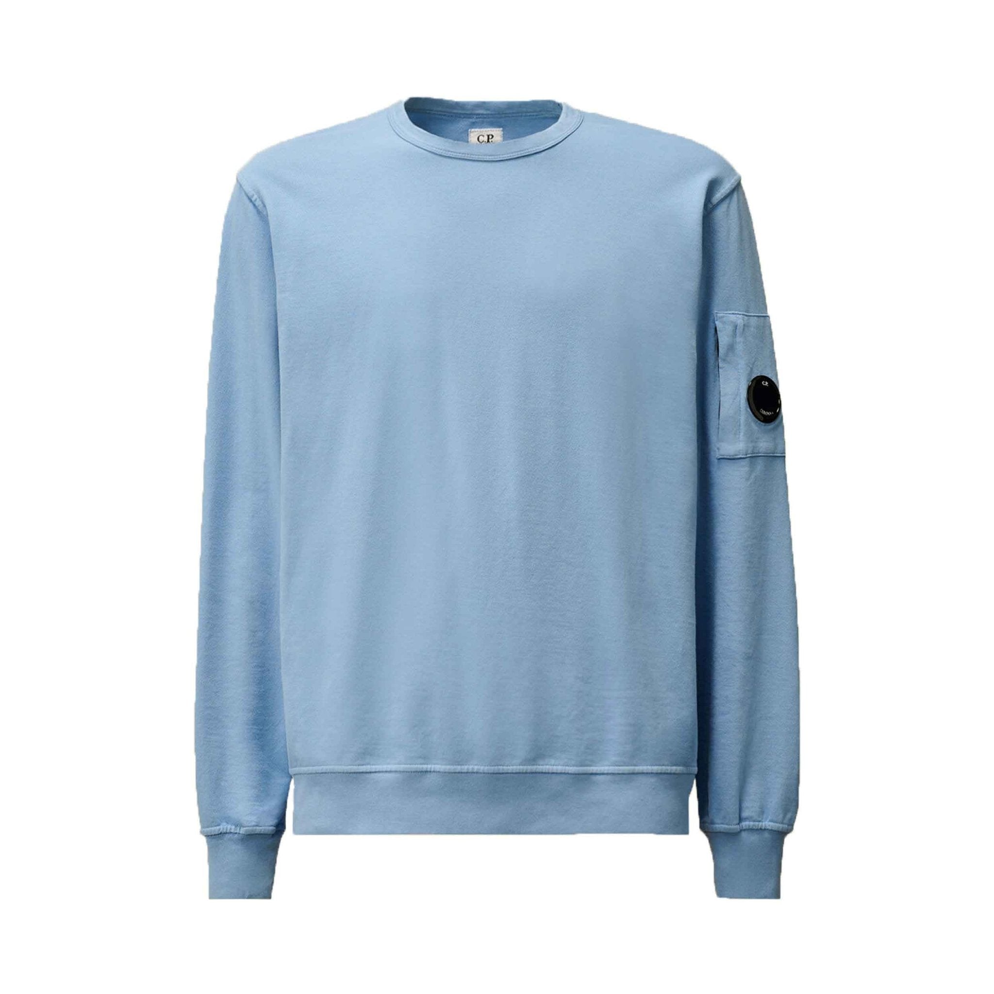 C.P. Company Light Fleece Lens Crewneck Sweatshirt in Coast- Light Blue
