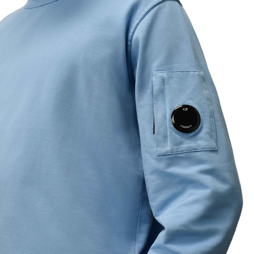 C.P. Company Light Fleece Lens Crewneck Sweatshirt in Coast- Light Blue