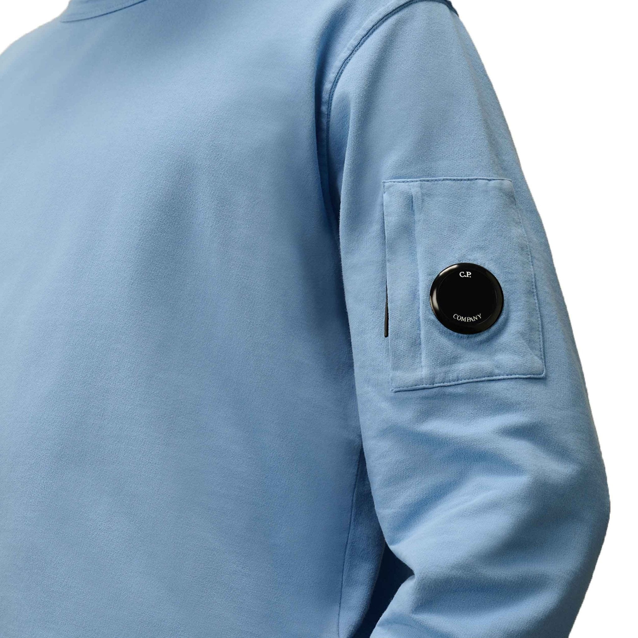 C.P. Company Light Fleece Lens Crewneck Sweatshirt in Coast- Light Blue
