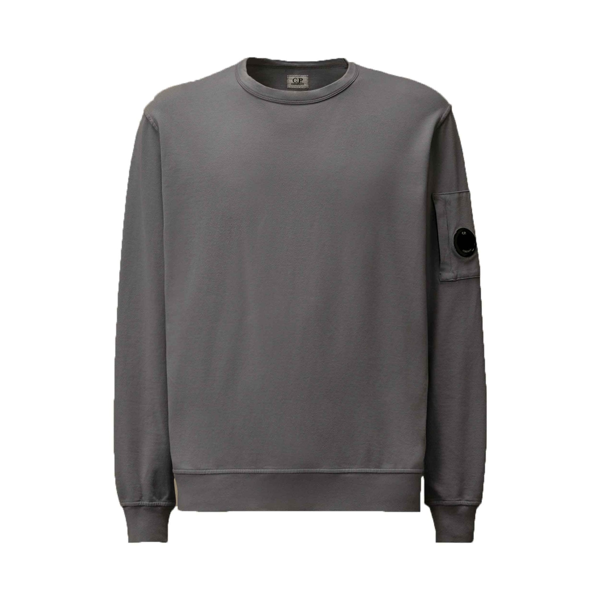C.P. Company Light Fleece Lens Crewneck Sweatshirt in Smoked Pearl- Grey