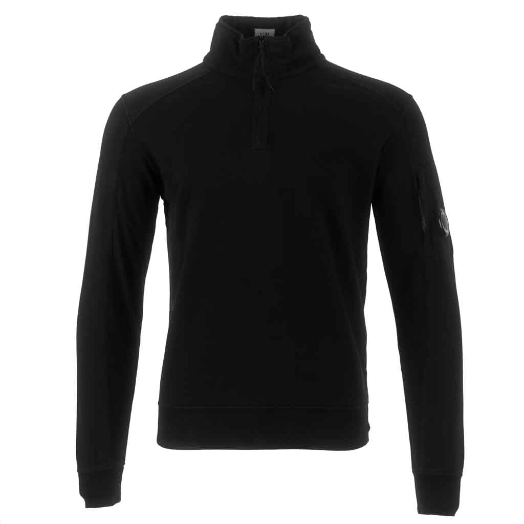 C.P. Company Light Fleece Lens Polo Collar Sweatshirt in Black