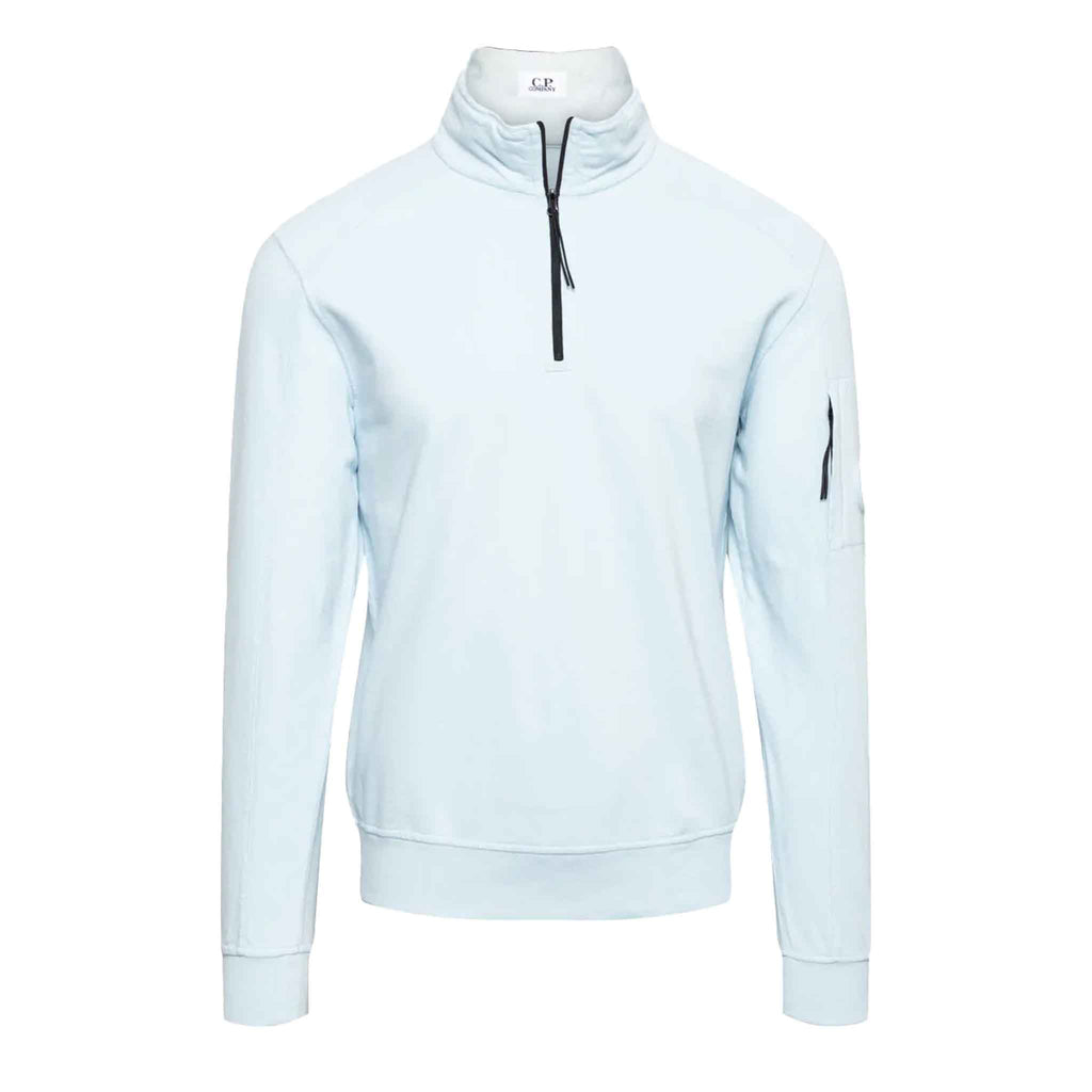 C.P. Company Light Fleece Lens Polo Collar Sweatshirt in Sky Blue