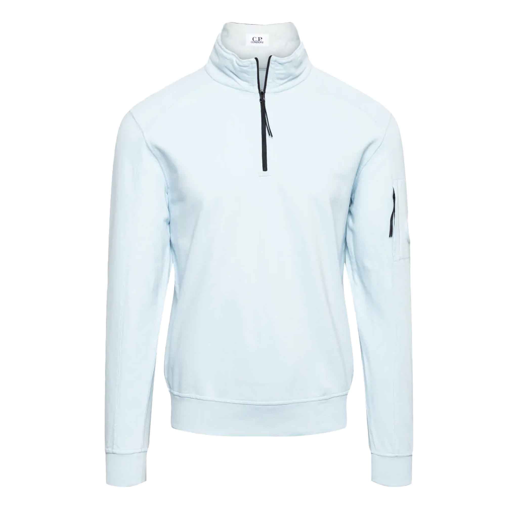 C.P. Company Light Fleece Lens Polo Collar Sweatshirt in Sky Blue