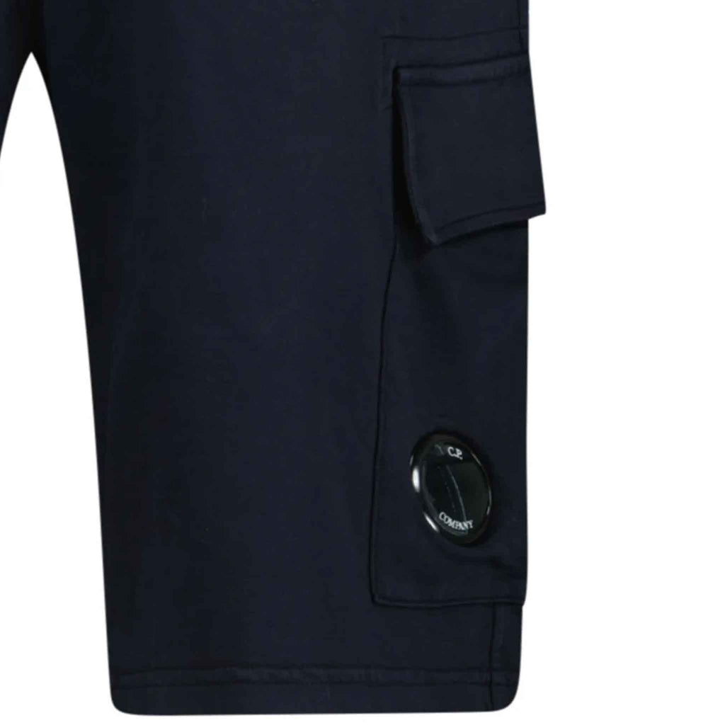 C.P. Company Light Fleece Lens Shorts in Total Eclipse- Navy