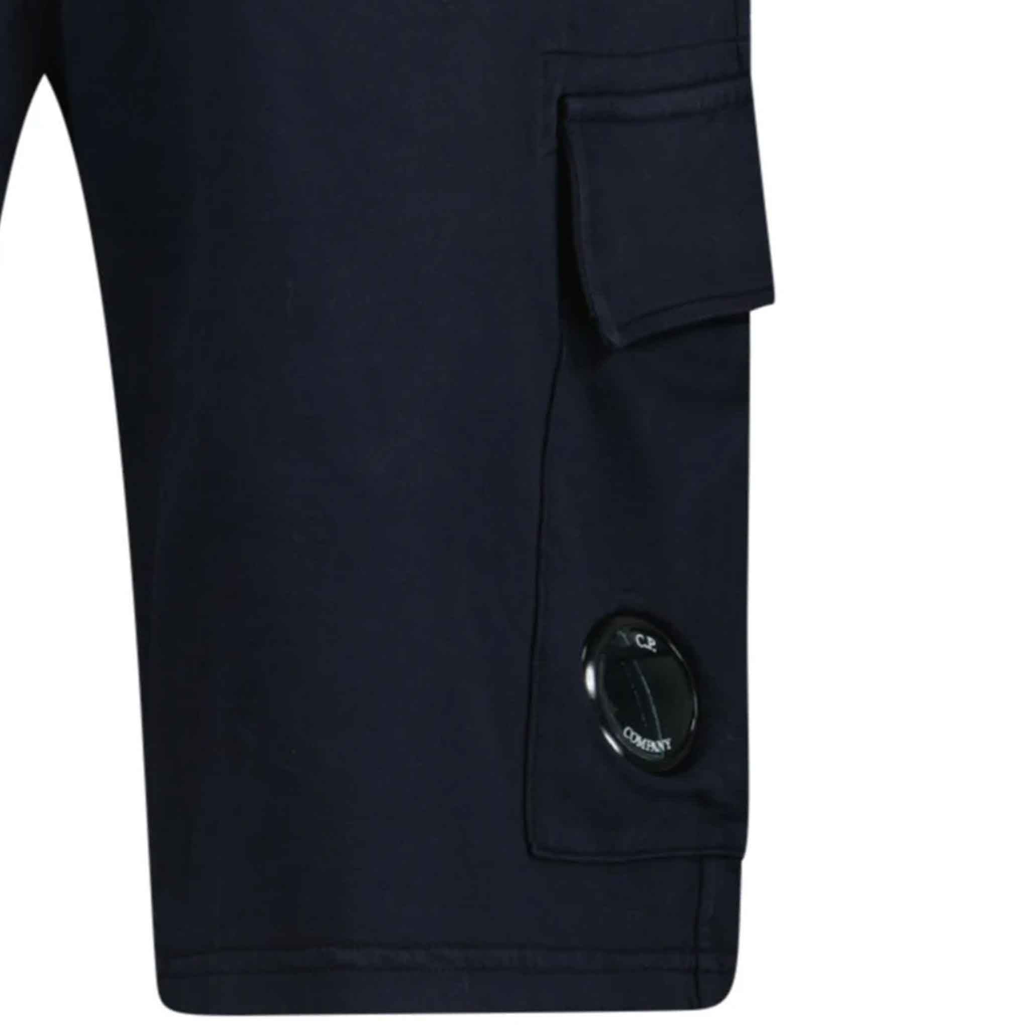 C.P. Company Light Fleece Lens Shorts in Total Eclipse- Navy