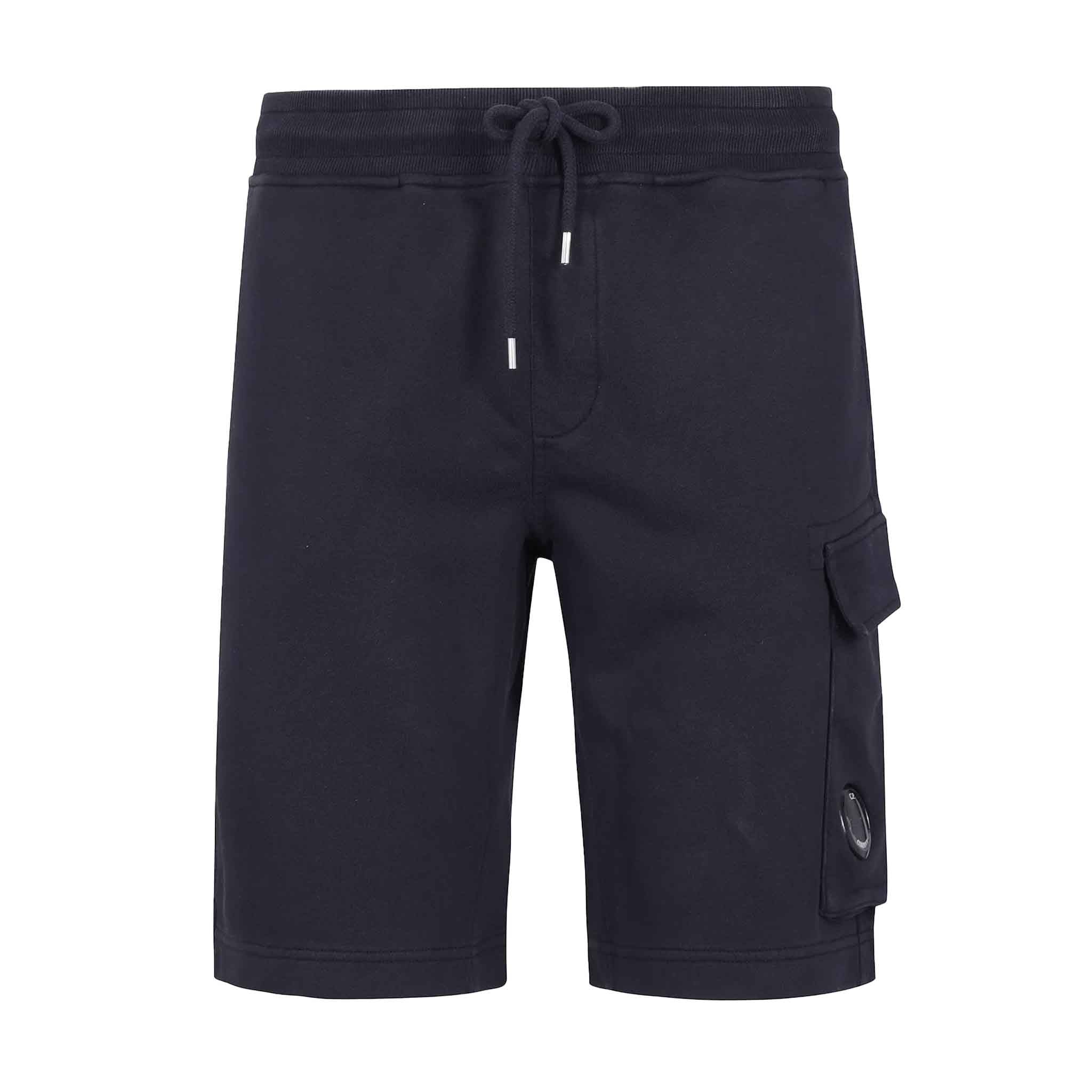 C.P. Company Light Fleece Lens Shorts in Total Eclipse- Navy