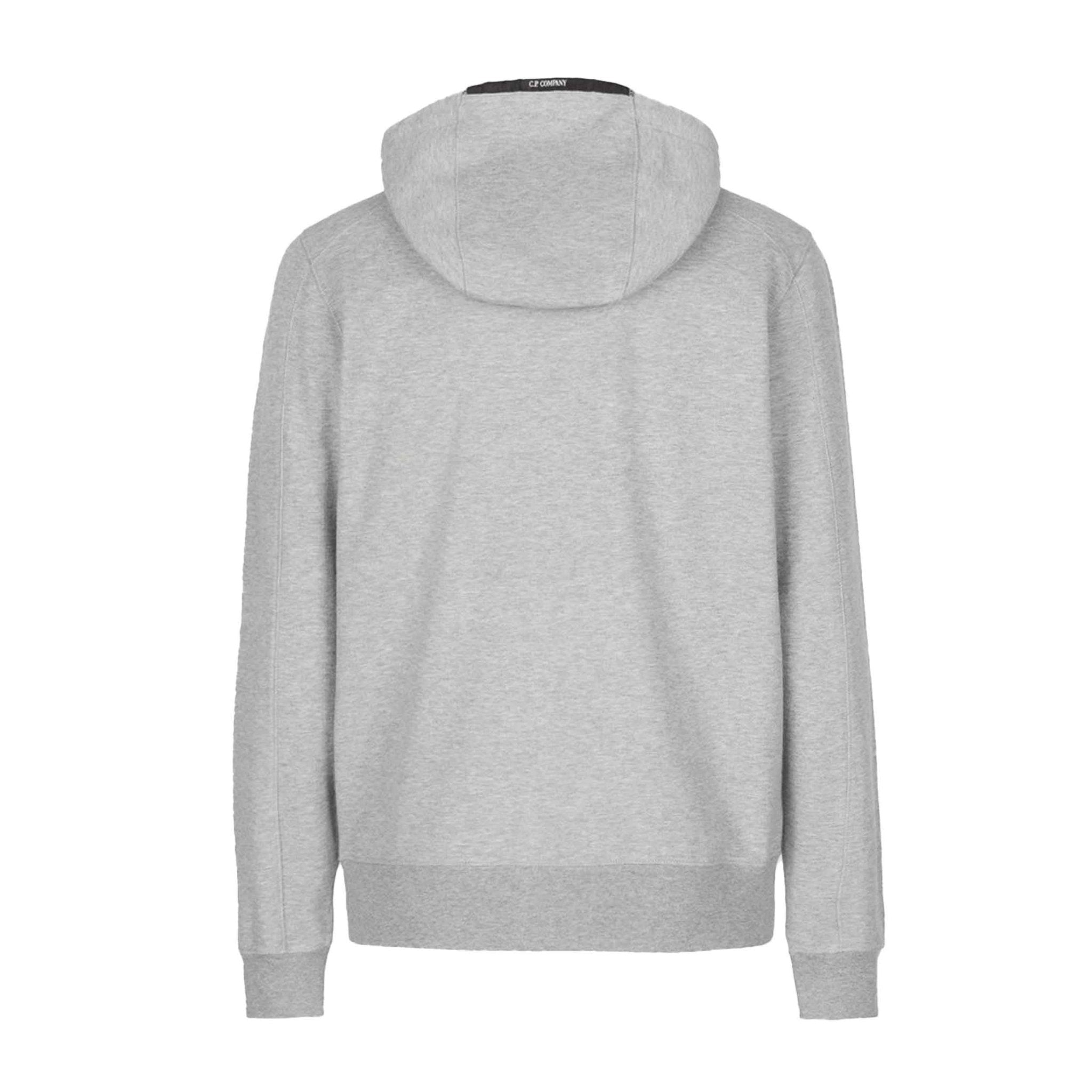 C.P. Company Light Fleece Lens Zipped Hooded Sweatshirt in Greystone Melange