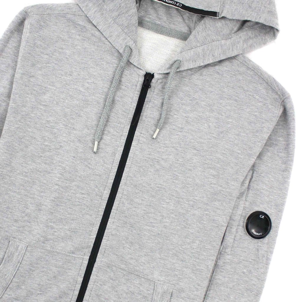 C.P. Company Light Fleece Lens Zipped Hooded Sweatshirt in Greystone Melange