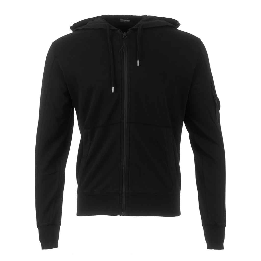 C.P. Company Light Fleece Zipped Lens Hoodie in Black