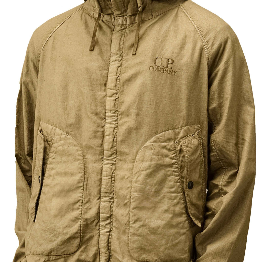 C.P. Company Lino Wax Goggle Jacket in Tree House- Beige