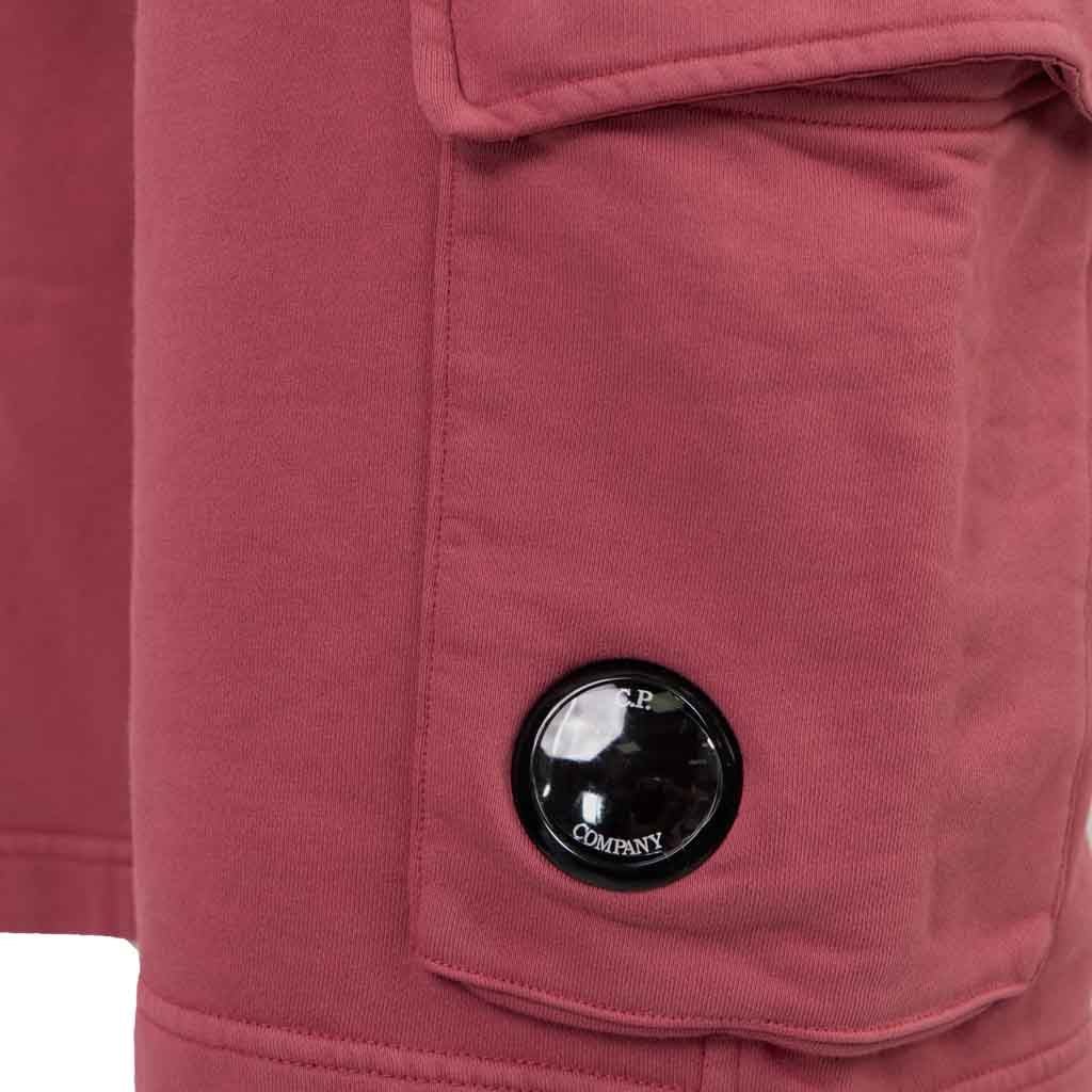 C.P. Company Resist Dyed Cotton Fleece Lens Shorts in Red Bud