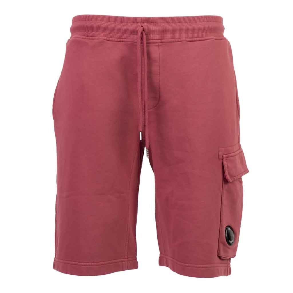 C.P. Company Resist Dyed Cotton Fleece Lens Shorts in Red Bud