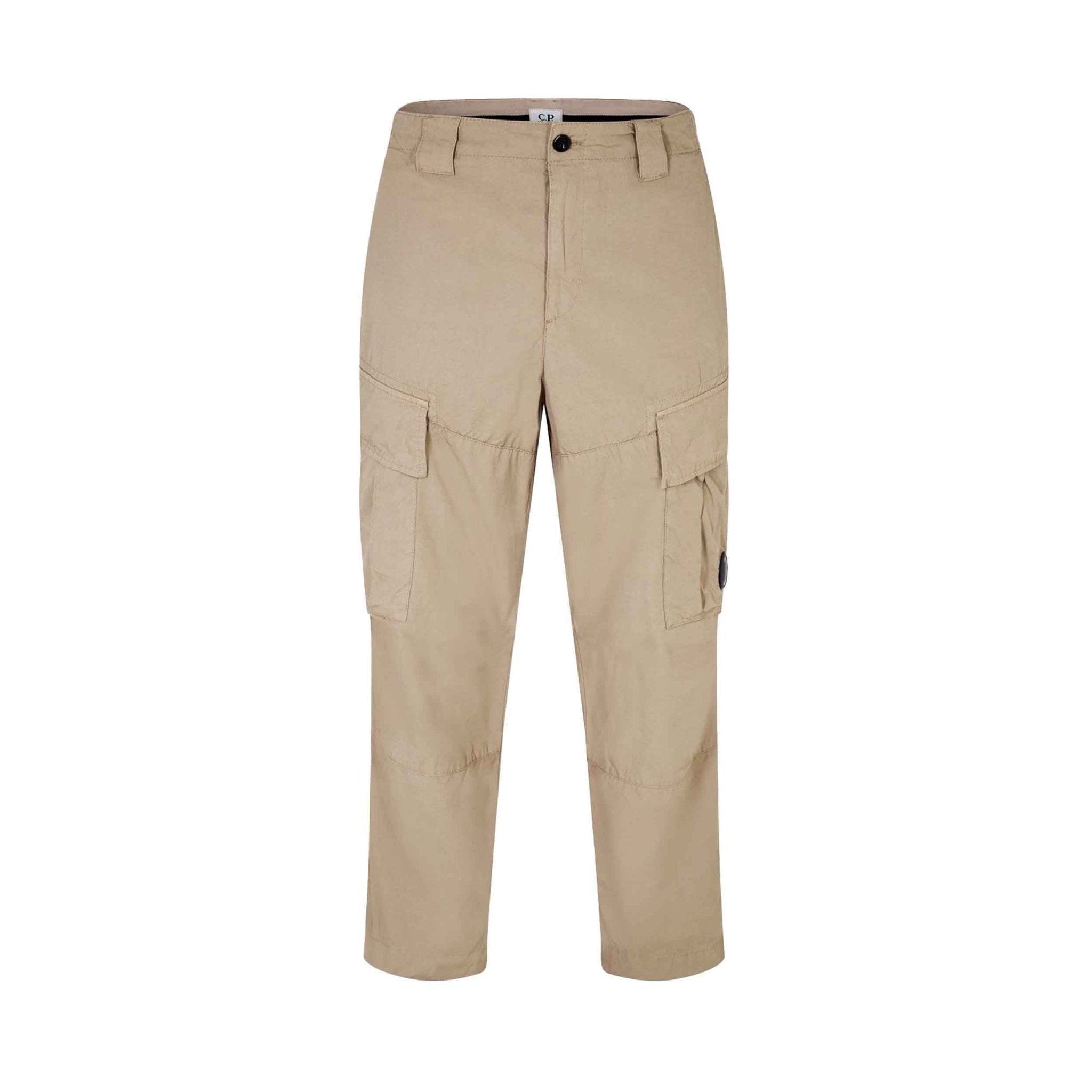 C.P. Company Stretch Sateen Lens Cargo Pants in Vintage Khaki- Beige