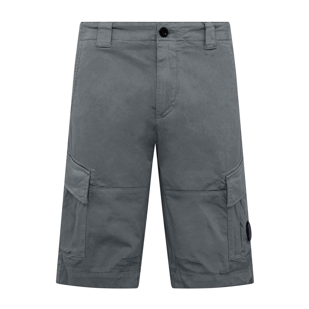 C.P. Company Stretch Sateen Lens Cargo Shorts in Stormy Weather- Blue