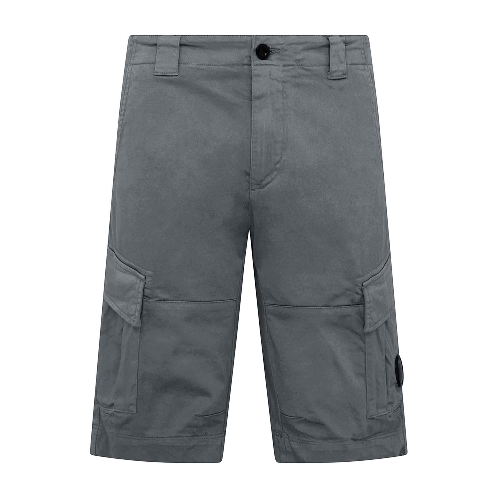 C.P. Company Stretch Sateen Lens Cargo Shorts in Stormy Weather- Blue