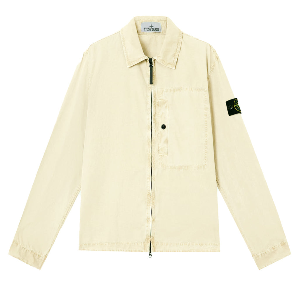 Stone Island Brushed Cotton Canvas "Old" Effect Overshirt in Sand