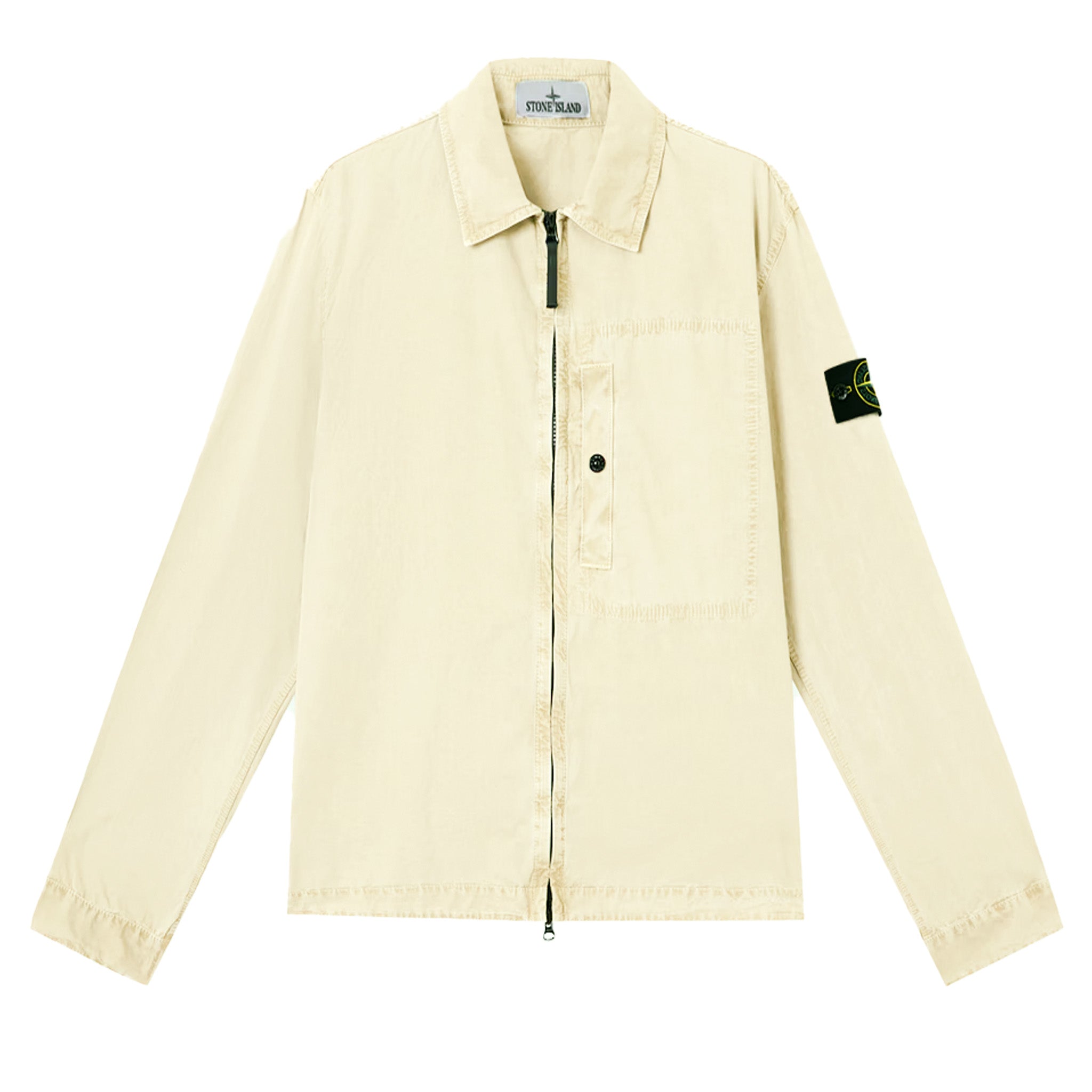 Stone Island Brushed Cotton Canvas "Old" Effect Overshirt in Sand