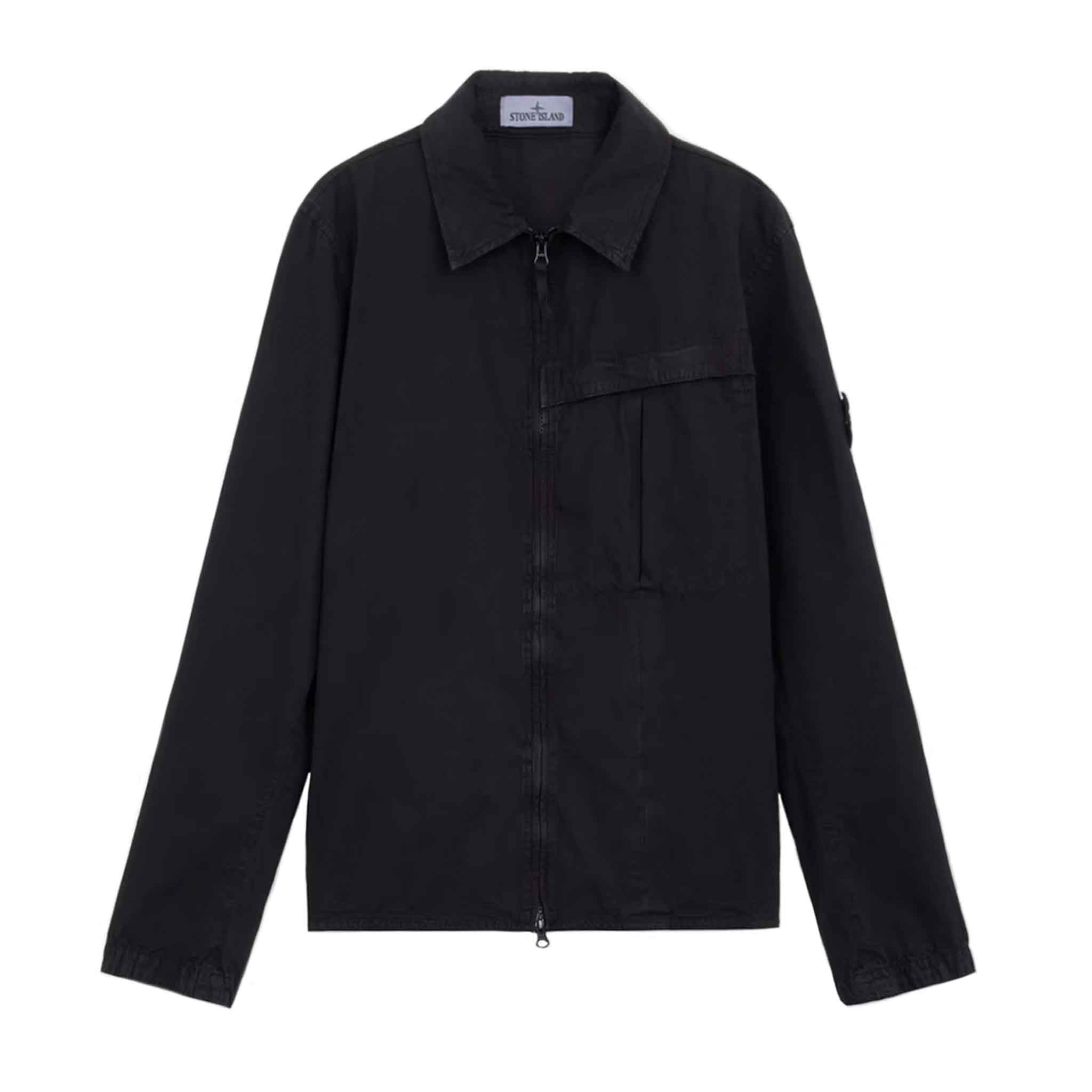 Stone Island Brushed Cotton 'Old' Effect Overshirt in Black