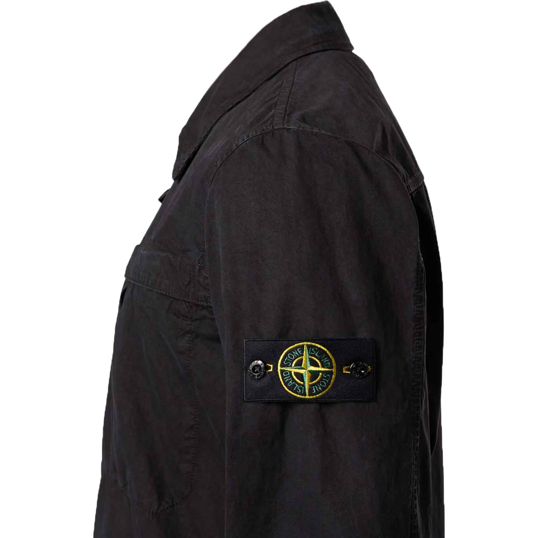 Stone Island Brushed Cotton 'Old' Effect Overshirt in Black