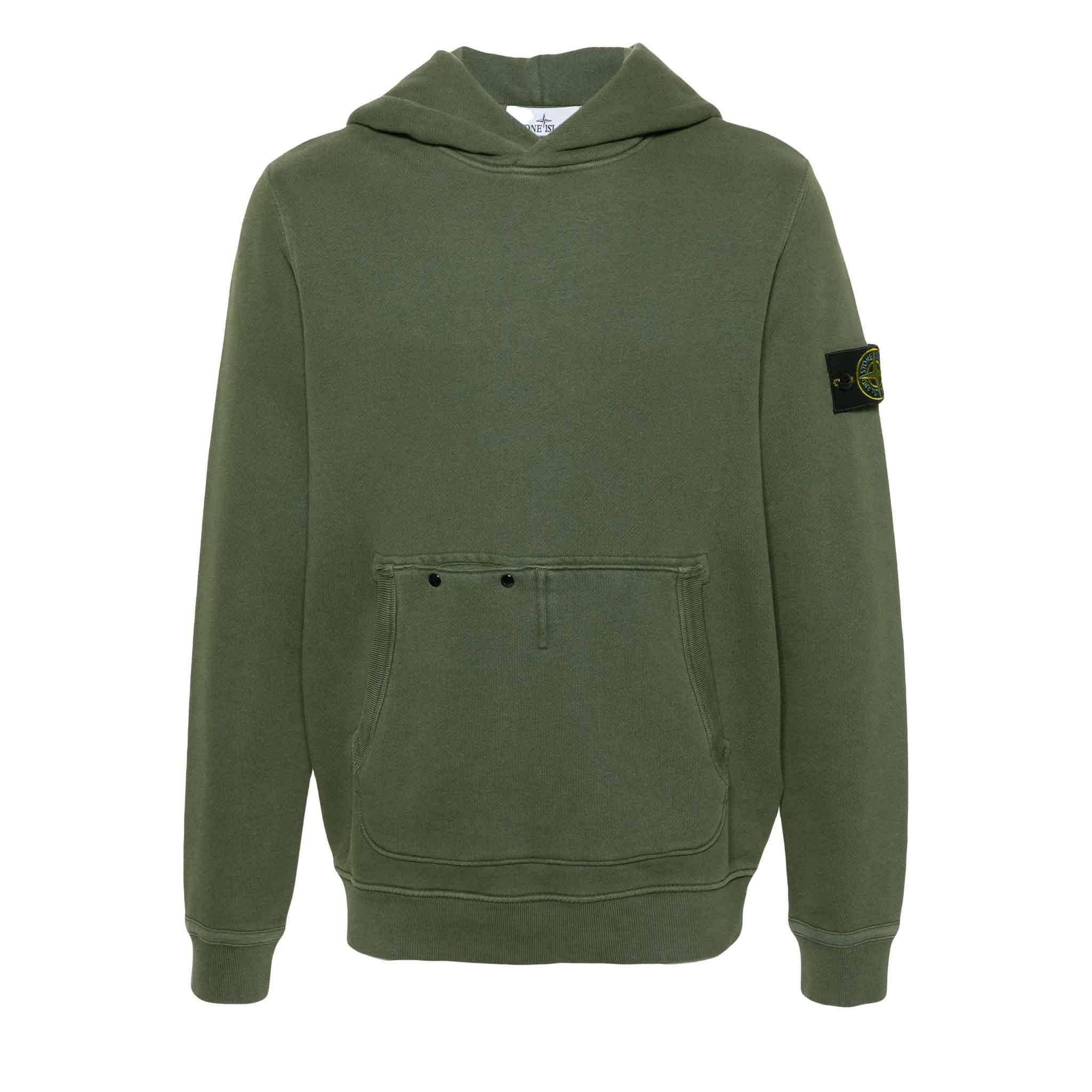 Stone Island Diagonal Fleece 'Old' Effect Hoodie in Military Green