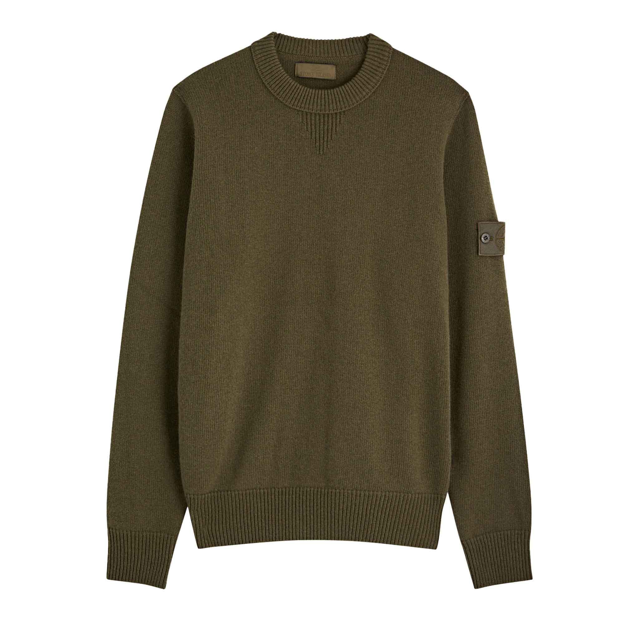 Stone Island Ghost Wool Loose Fit Crewneck Sweater in Military Green